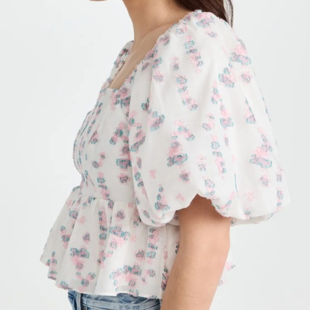 endless rose - Square Neck Puff Sleeve Jacquard Top